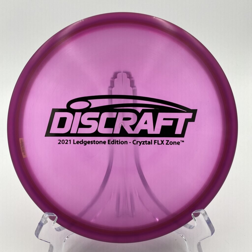 Top view of translucent Discraft CryZtal FLX Zone in 2021 Ledgestone plastic with a stunning barstamp design.