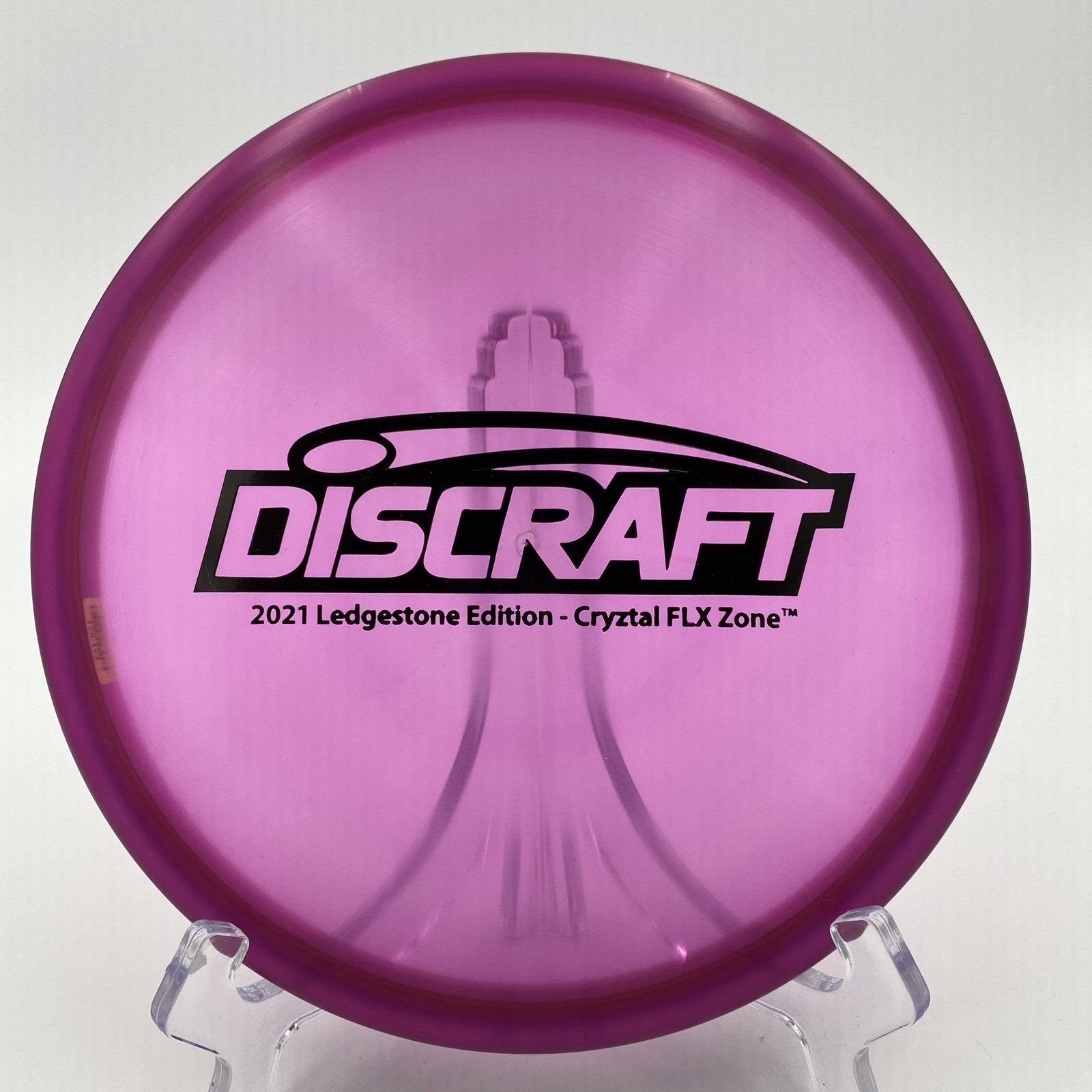 Top view of translucent Discraft CryZtal FLX Zone in 2021 Ledgestone plastic with a stunning barstamp design.