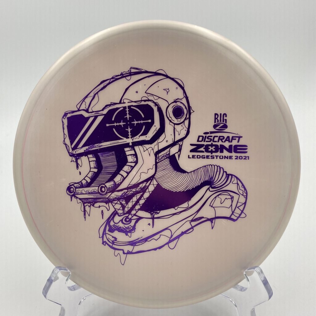 Top view of vibrant green Discraft Big Z Zone in 2021 Ledgestone Edition plastic.