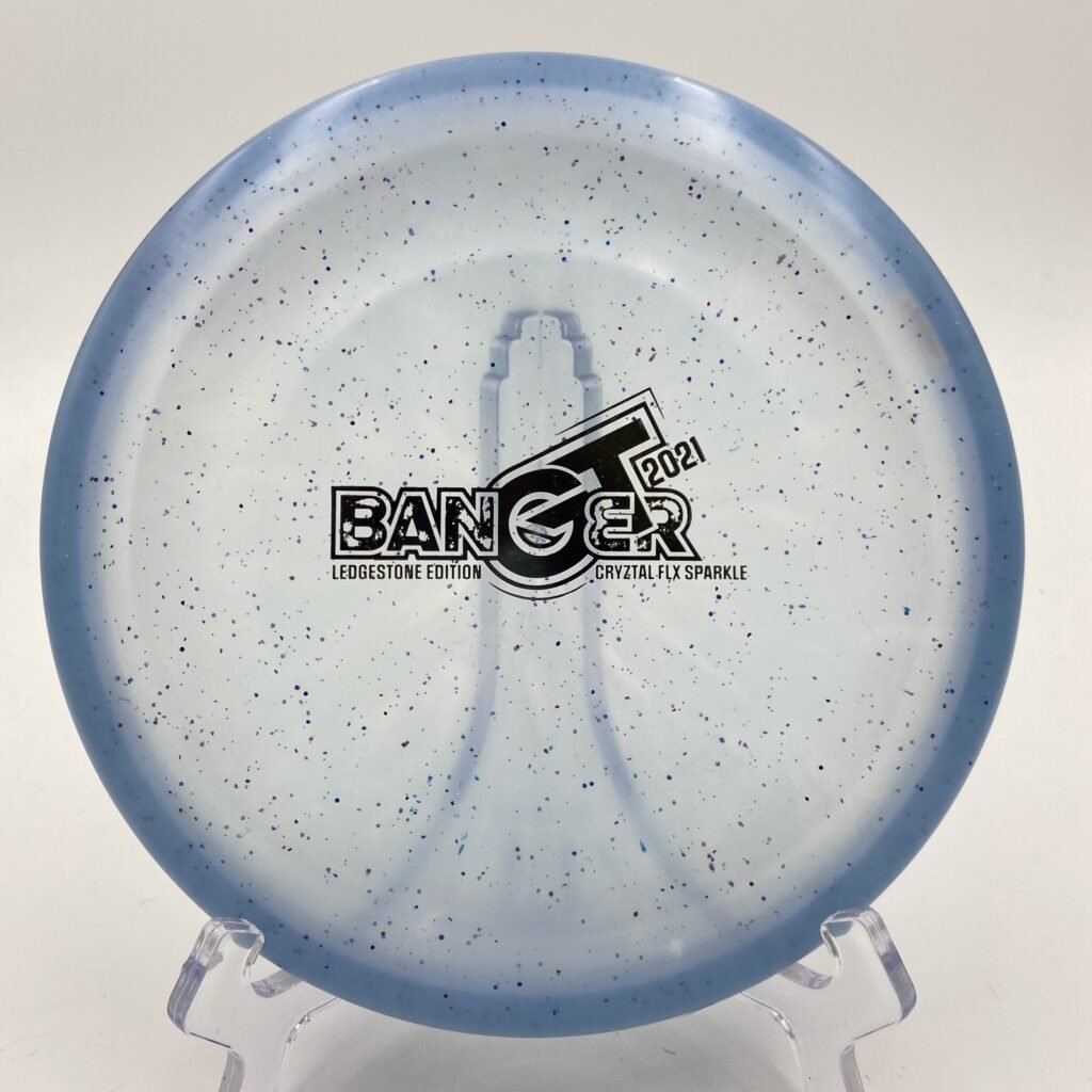 Top view of translucent CryZtal FLX Discraft Banger GT - 2021 Ledgestone Edition with a shimmering finish.