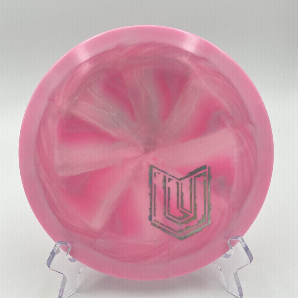 Top view of vibrant blue Discraft Raptor in ESP plastic featuring the Paul Ulibarri Uli shield.