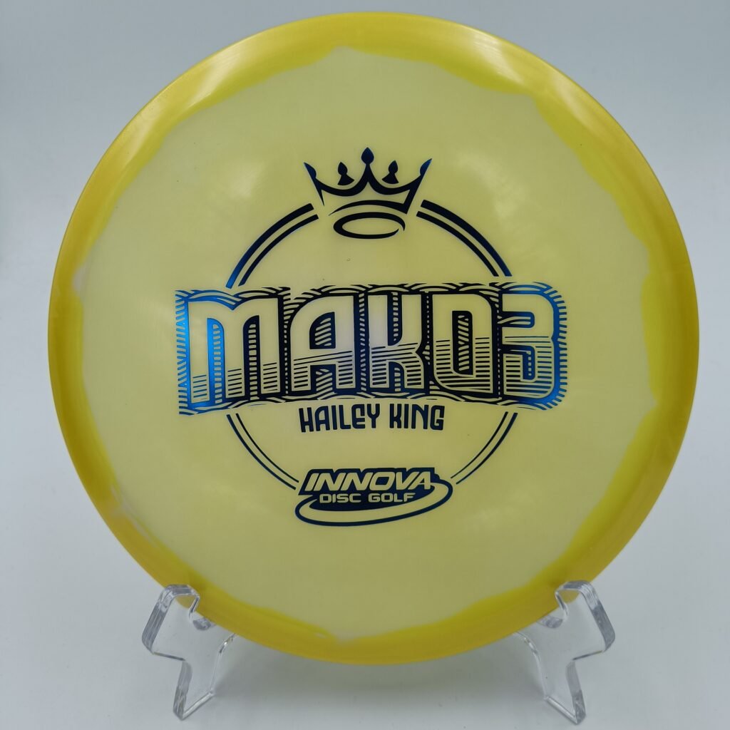 Main view of purple Innova Mako3 in Halo Star plastic featuring 6x Hailey King signature.