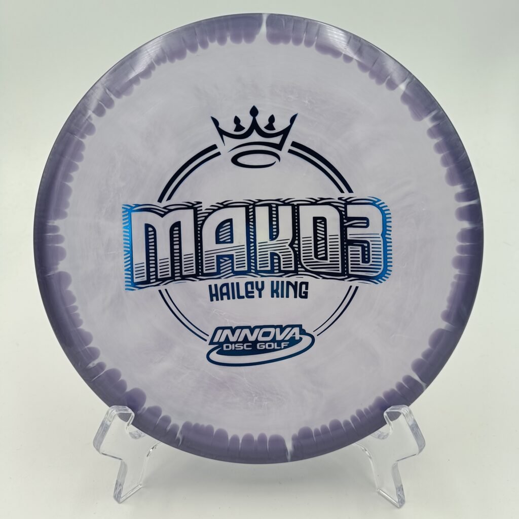 Top view of vibrant Halo Star Innova Mako3 in 2023 Hailey King edition plastic.