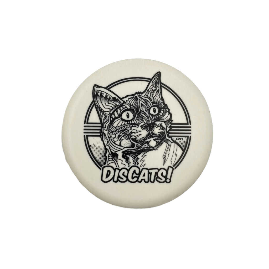 DisCats Mini Marker in white plastic featuring a black logo.