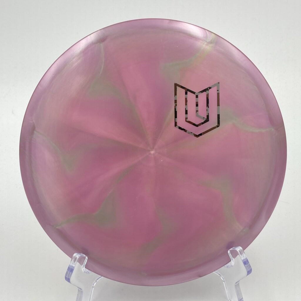 Top view of purple Discraft Buzzz SS in Titanium Swirl plastic - 2024 Paul Ulibarri Signature.