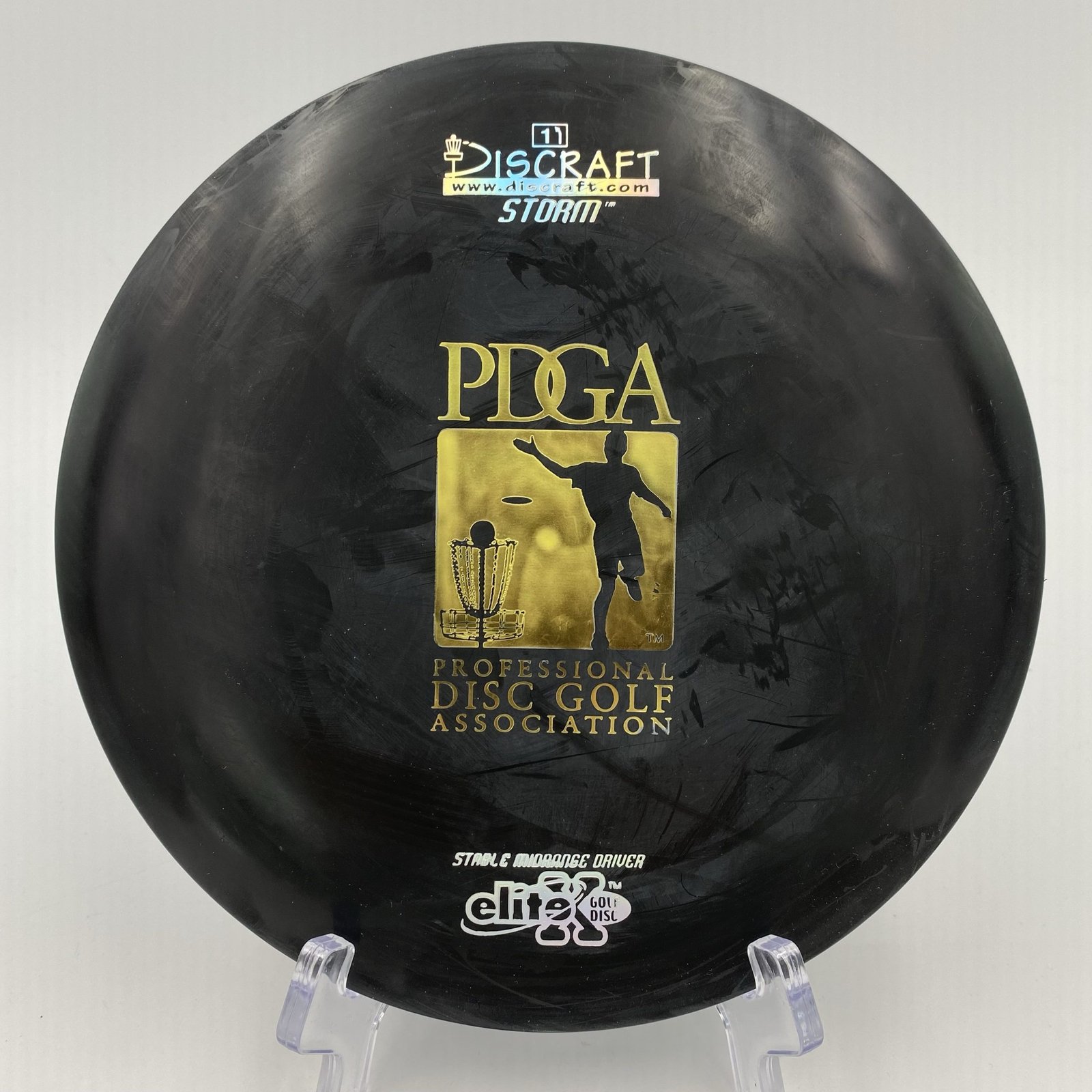 Top view of blue Discraft Storm in Elite X plastic.