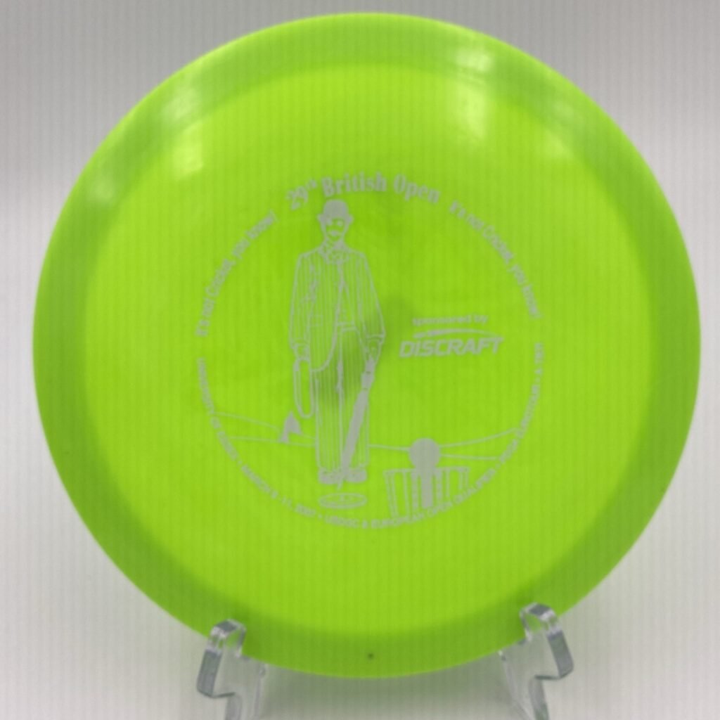 Top view of orange Discraft Avenger SS in ESP plastic - 2007 British Open Edition with vibrant stamp.