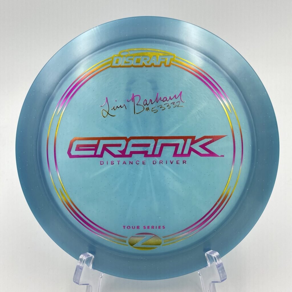 Top view of vibrant green Discraft Crank in Elite Z plastic Tim Barham Edition.