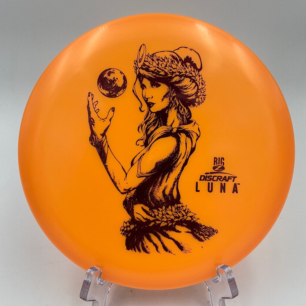 Top view of vibrant Discraft Big Z Luna in 173-174g plastic endorsed by 6x champion Paul McBeth.