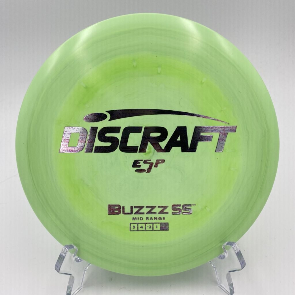 Top view of swirl green Discraft Buzzz SS in ESP plastic.