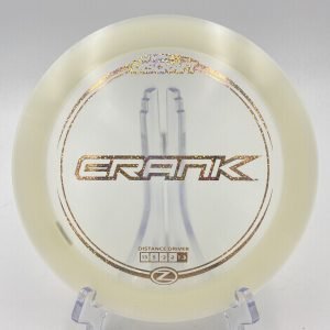 Top view of gold sparkle Discraft Crank in Z plastic with reflective stamp.