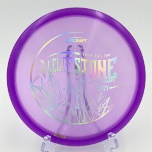 Top view of purple Discraft CryZtal FLX Zone in translucent plastic 2021 Ledgestone Edition with silver foil stamp.