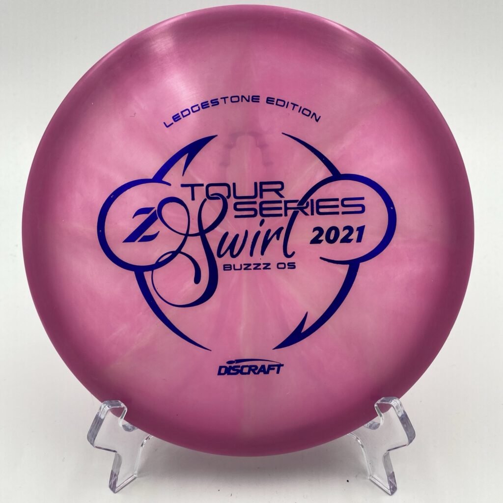 Top view of colorful Z Swirl Discraft Buzzz OS in Z plastic 2021 Ledgestone Tour Series.