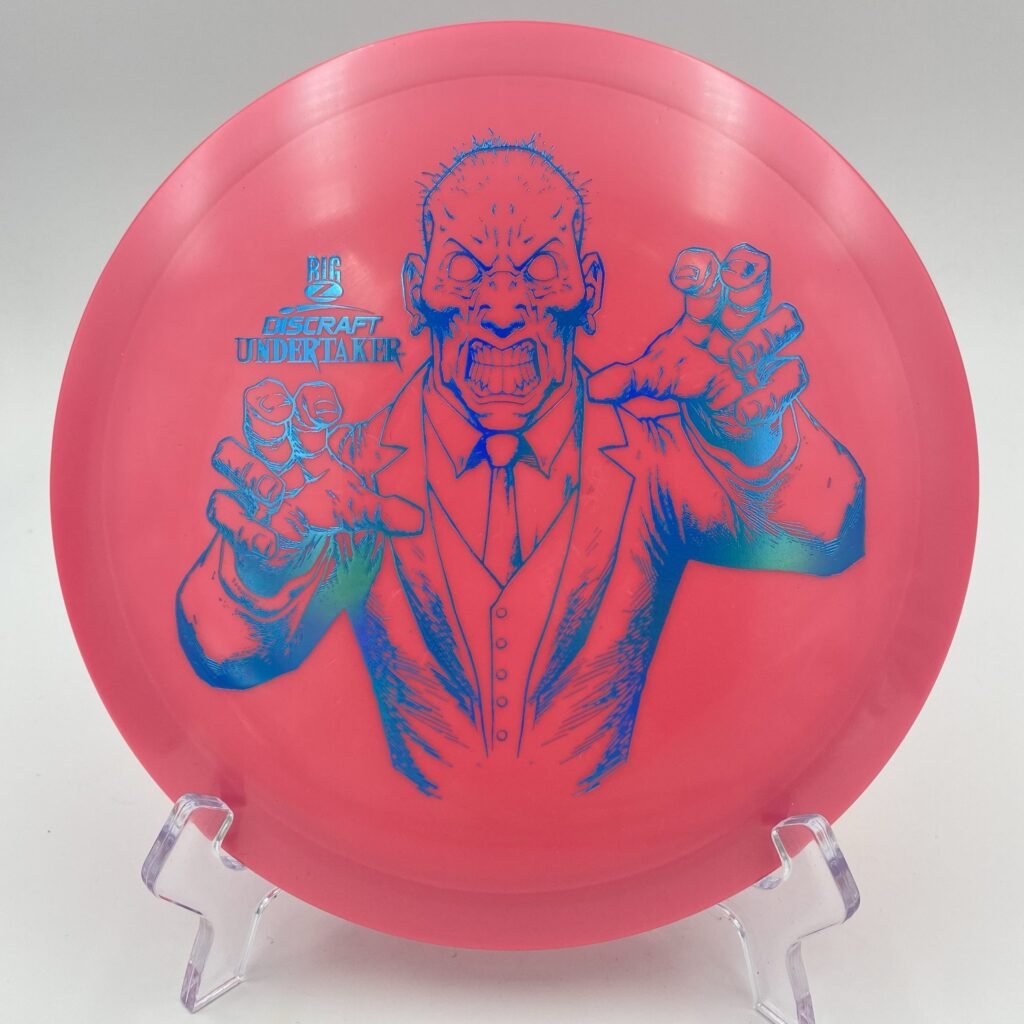 Top view of a Discraft Big Z Undertaker in blue plastic.