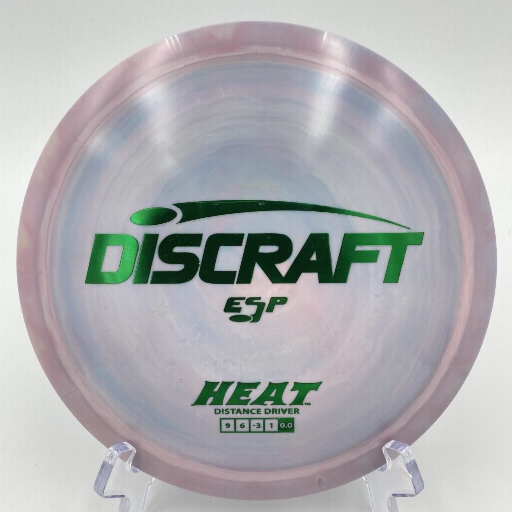 Top view of vibrant green Discraft ESP Heat - optimal for long, controlled hyzer flips.