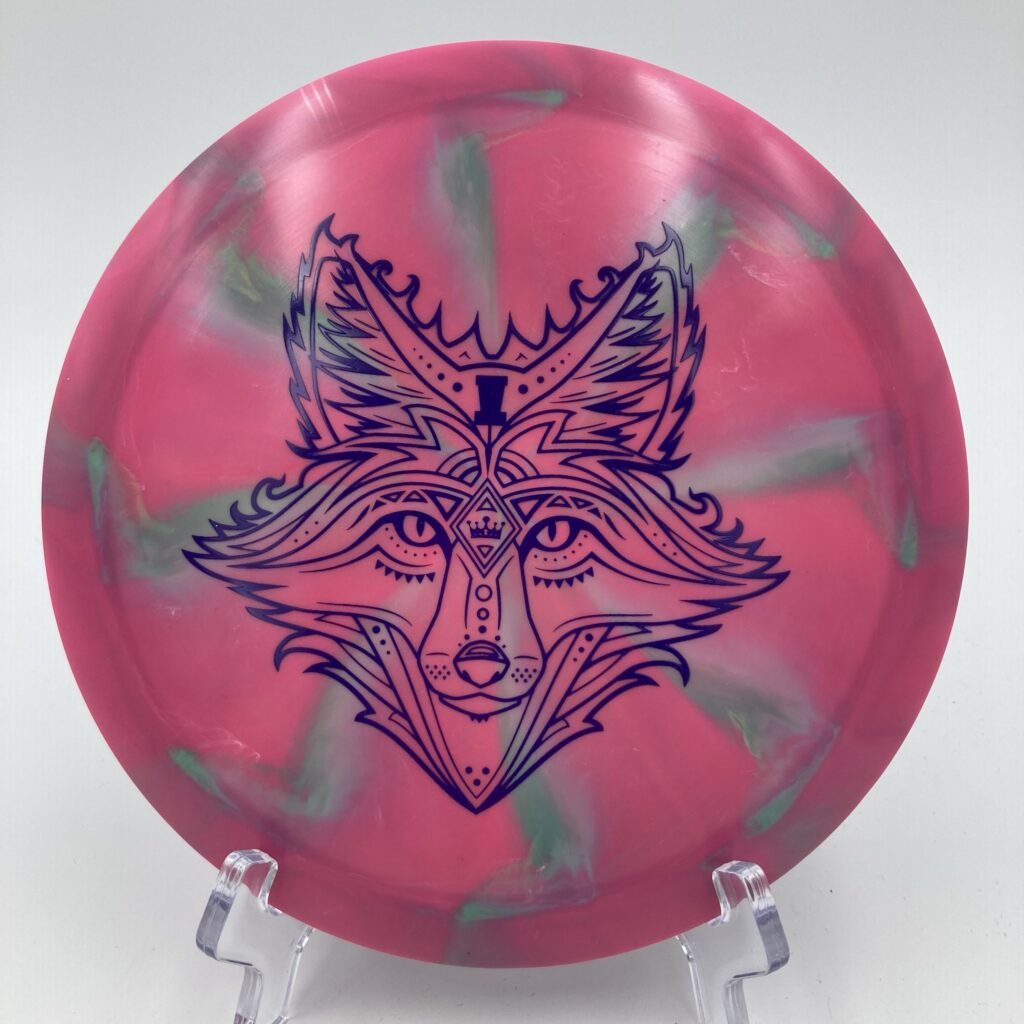 Top view of swirly pink Discraft Heat in Swirly ESP plastic Tour Series edition.
