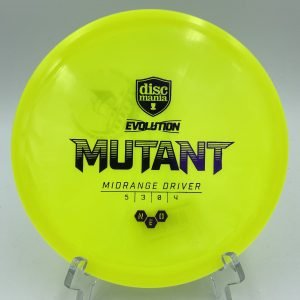 Top view of vibrant Discmania NEO Mutant - 2021 European Disc Golf Championship fundraiser with unique foil stamp.
