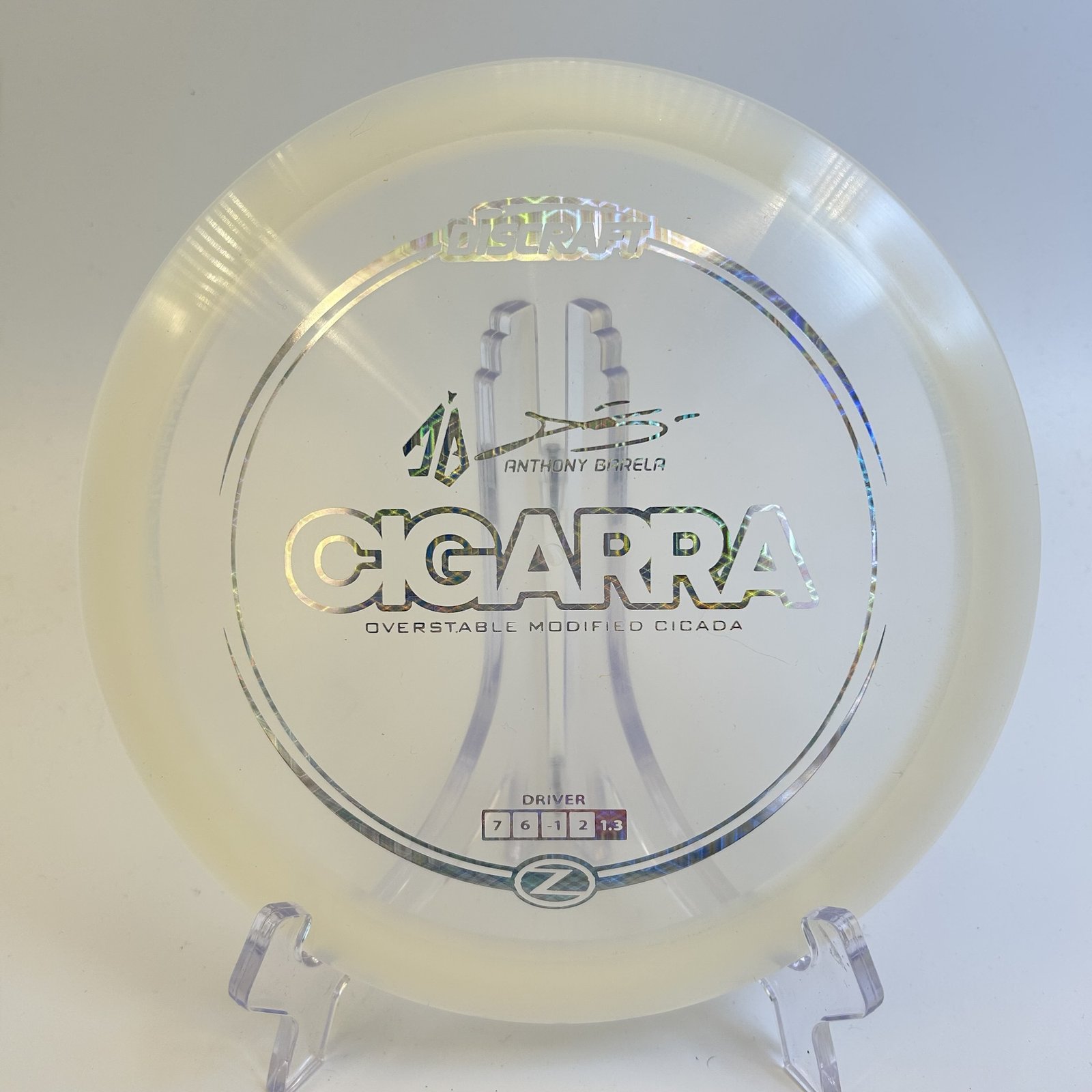 Translucent Z Line Discraft Cigarra 158g - 2023 Anthony Barela Signature with unique stamp.