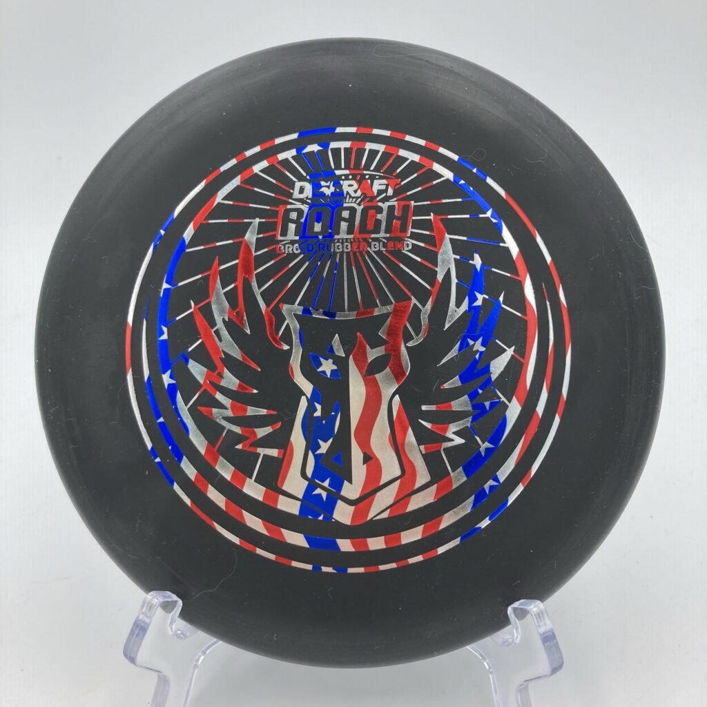Top view of vibrant Discraft Roach in BRO-D Rubber Blend plastic from the 2023 Brodie Smith run.