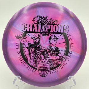 Top view of the vibrant Z Swirl Discraft Buzzz in Limited Edition plastic for the 2022 Champions Cup.