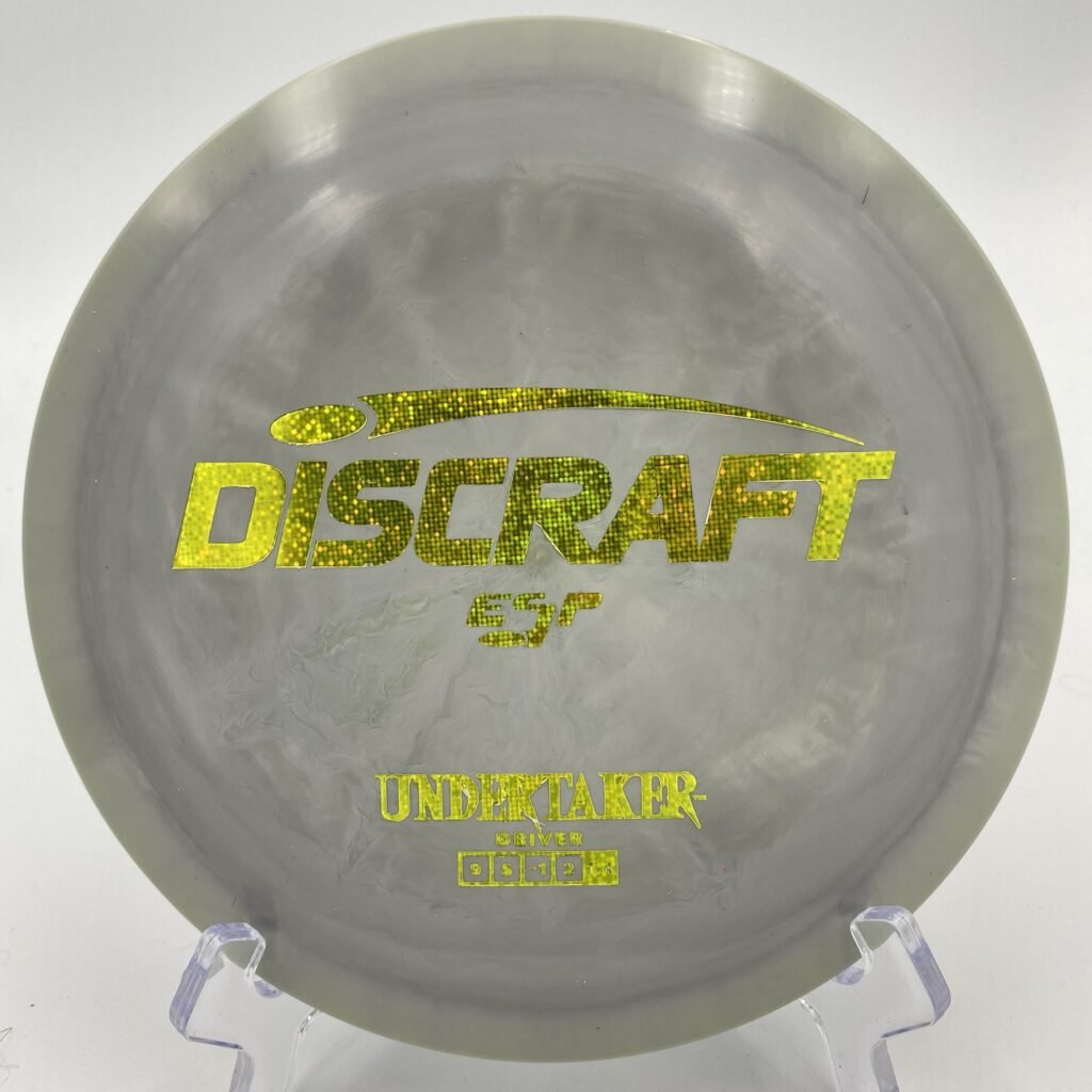 Top view of swirly blue Discraft Undertaker in ESP plastic.