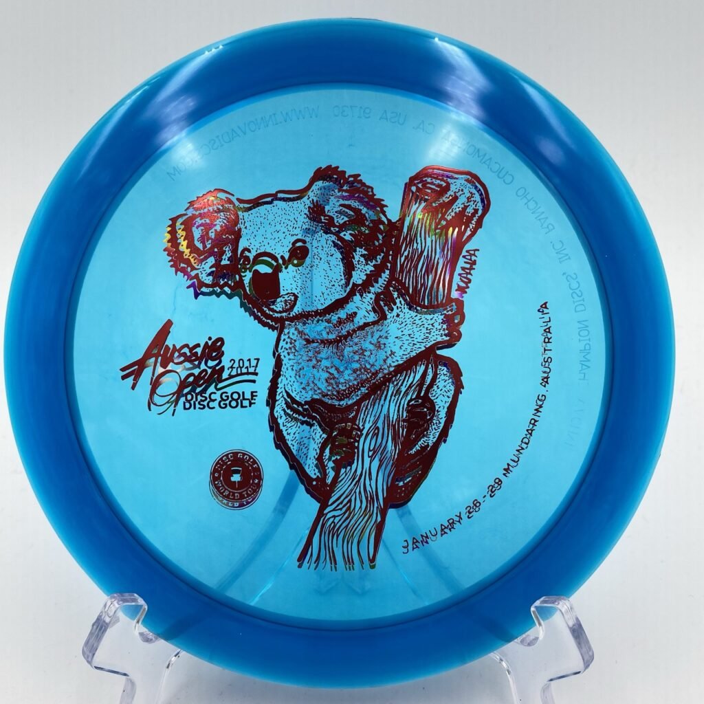 Top view of vibrant koala graphic Discmania C-line PDX in 175g plastic Aussie Open 2017 edition.