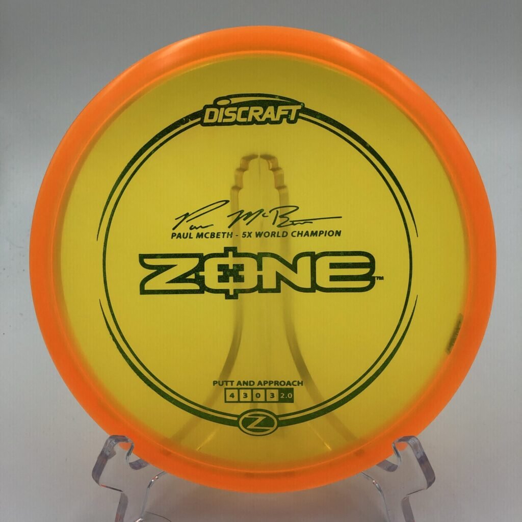 Top view of green Discraft Zone in Z plastic 5x Paul McBeth edition.