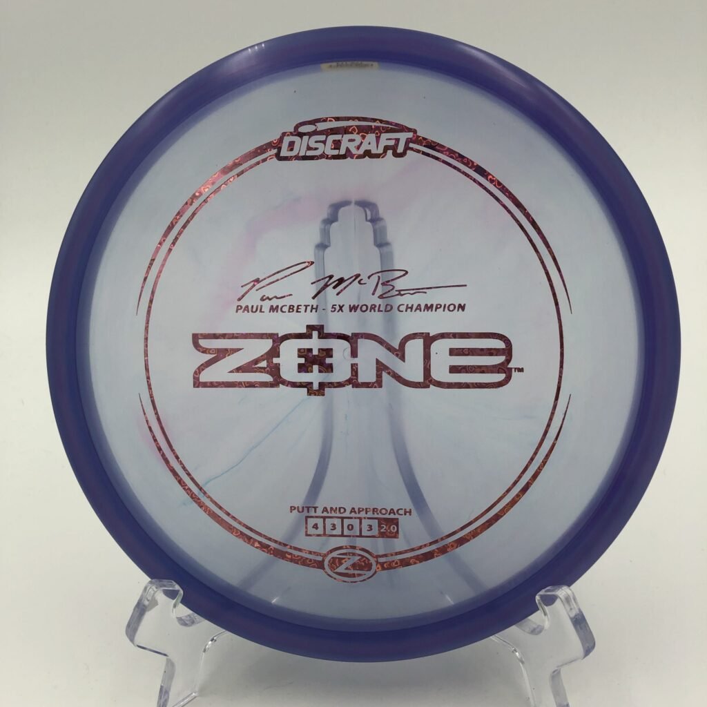 Top view of green Discraft Zone in Z plastic 5x Paul McBeth Edition.