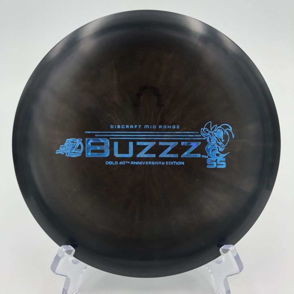 Top view of midnight blue Discraft Buzzz SS in Z plastic 40TH Anniversary Edition.