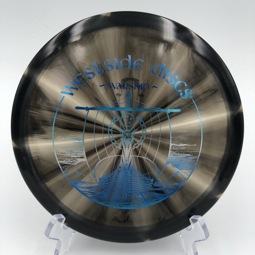 Top view of green Westside Discs Warship in VIP-X plastic.