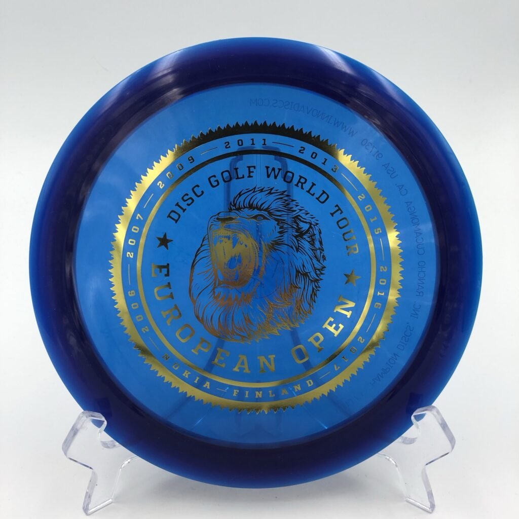 Top view of bright yellow Discmania PDX in C-line plastic DGWT European Open Edition.