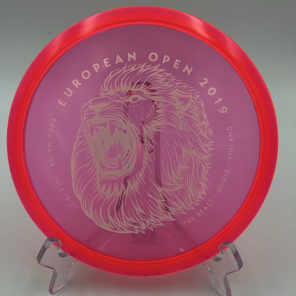 Top view of yellow Innova Lion in Champion plastic - European Open Special Edition.