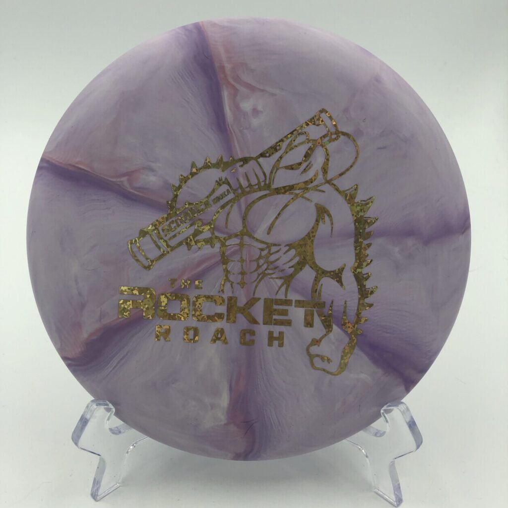 Top view of colorful Discraft Roach in Putter Blend Swirl plastic.