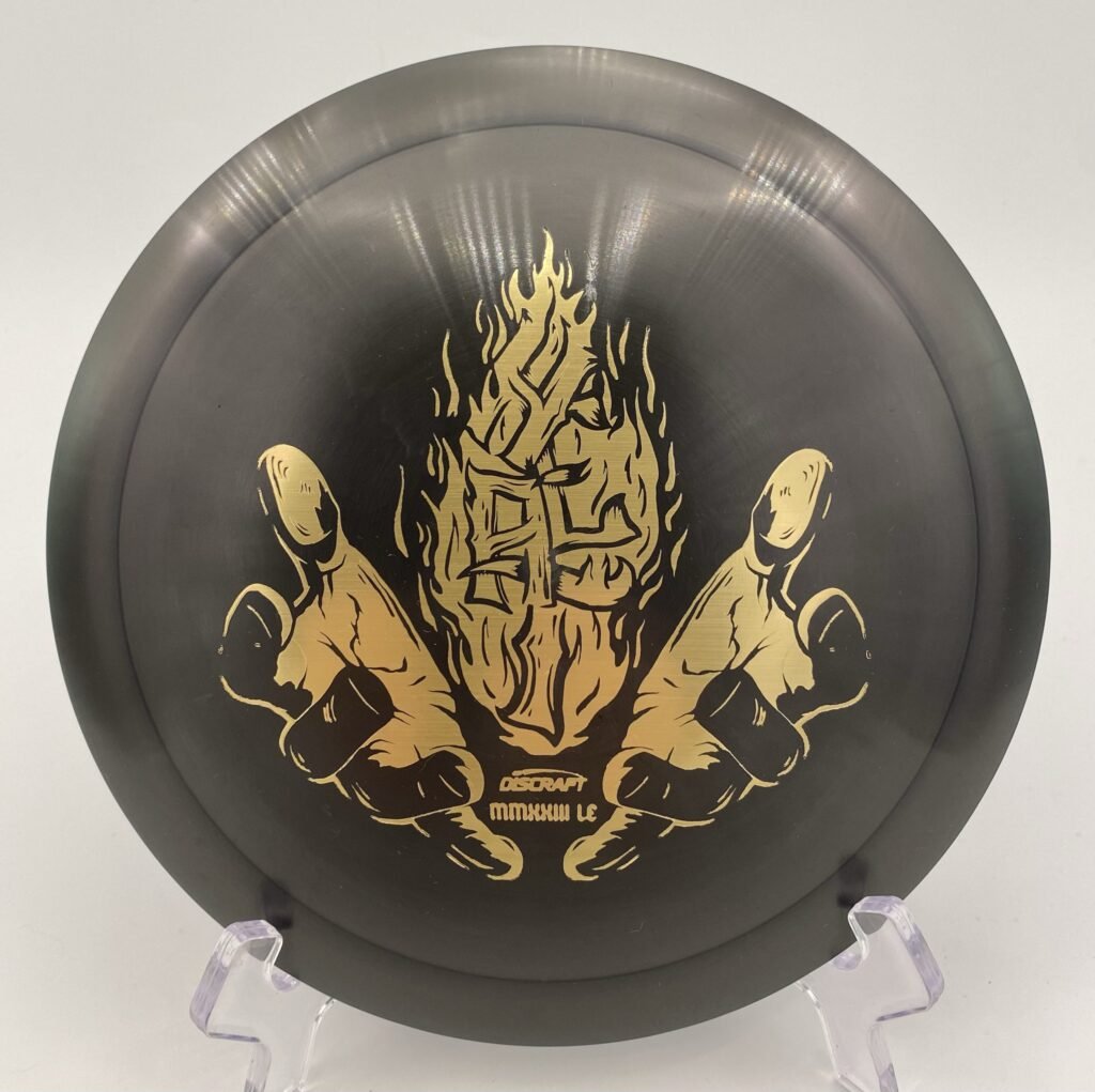 Top view of deep blue Discraft Heat in ESP plastic - 2023 Ledgestone Edition with shimmering foil stamp.
