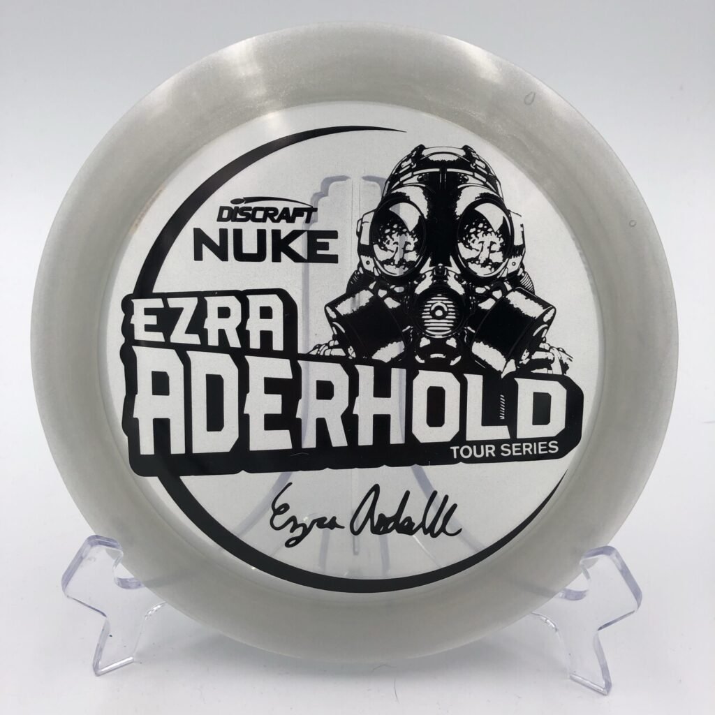 Top view of metallic Discraft Nuke in Metallic Z plastic - 2021 Ezra Aderhold Tour Series with stunning foil stamp.