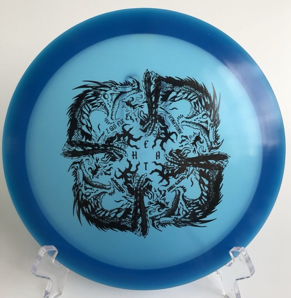 Top view of luminous green Discraft Z Glo Heat in glow plastic - 2023 Ledgestone Edition with vibrant foil stamp.