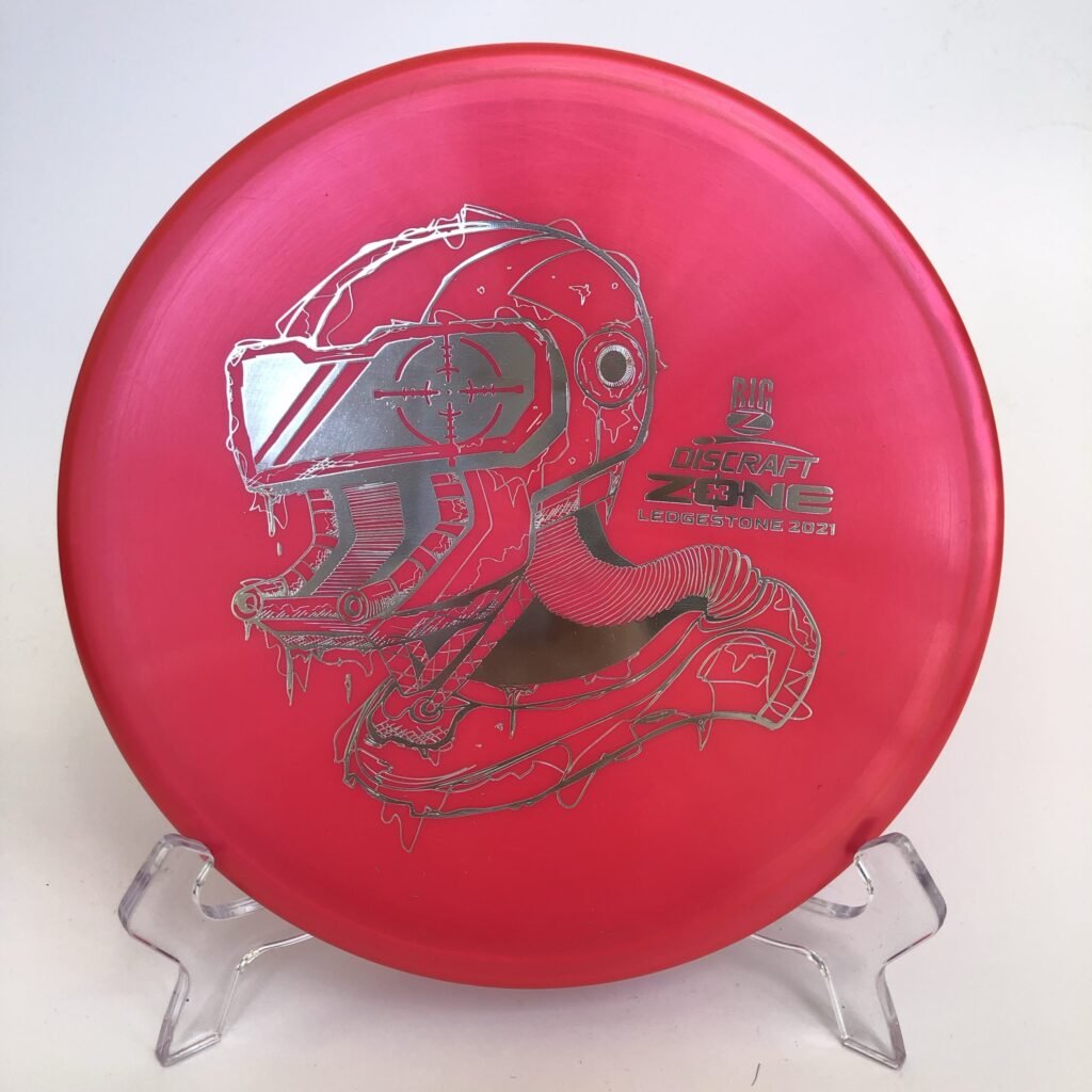 Top view of blue Discraft Zone in Big Z plastic - 2021 Ledgestone Edition with silver foil stamp.