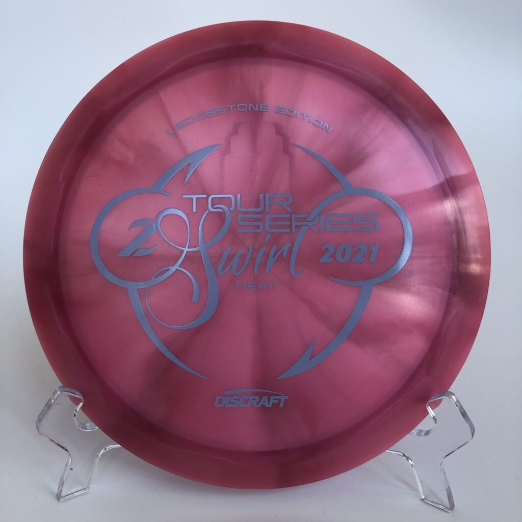 Top view of shimmering Z Swirl Discraft Heat in translucent plastic - 2021 Ledgestone Tour Series Edition.