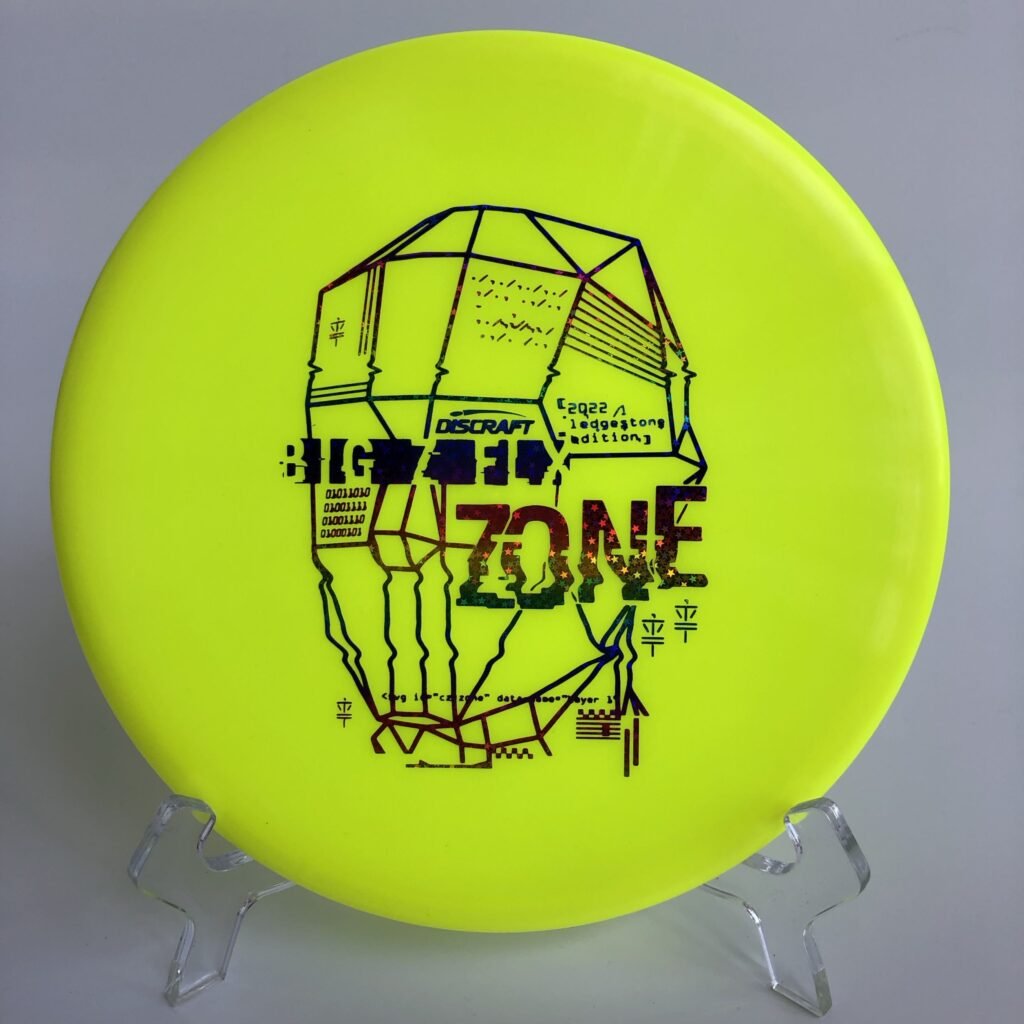 Top view of vibrant green Discraft Big Z FLX Zone in 2022 Ledgestone Edition with silver foil stamp.