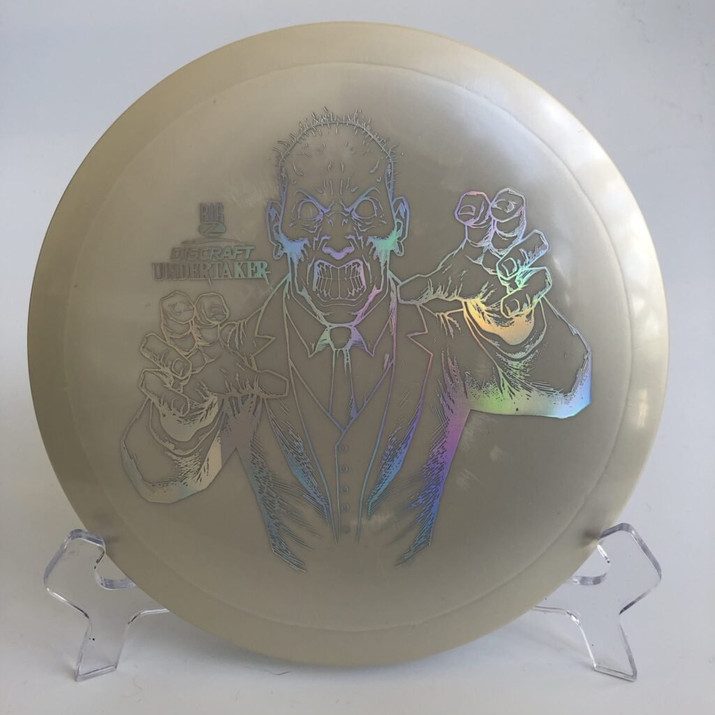 Top view of vibrant green Discraft Big Z Undertaker in Big Z plastic for maximum durability and grip.