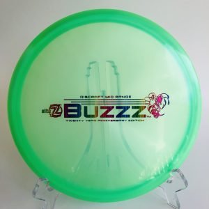 Top view of the limited edition Discraft Elite Z Buzzz in anniversary edition plastic showcasing the sleek design.