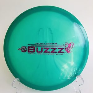 Top view of vibrant green Discraft Buzzz in Elite Z plastic - 20 Year Anniversary Edition.
