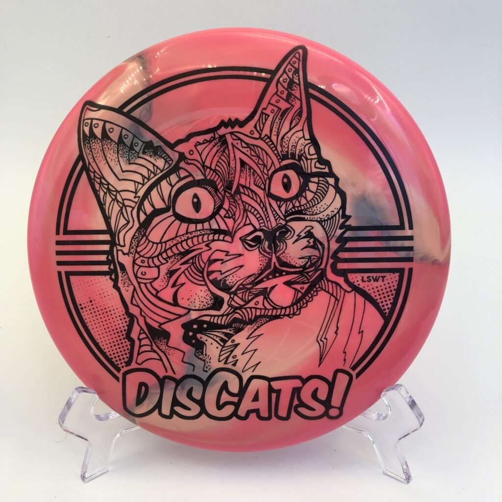 Top view of the swirl patterned Discraft Luna in ESP plastic from the 2022 Paul McBeth Tour Series.