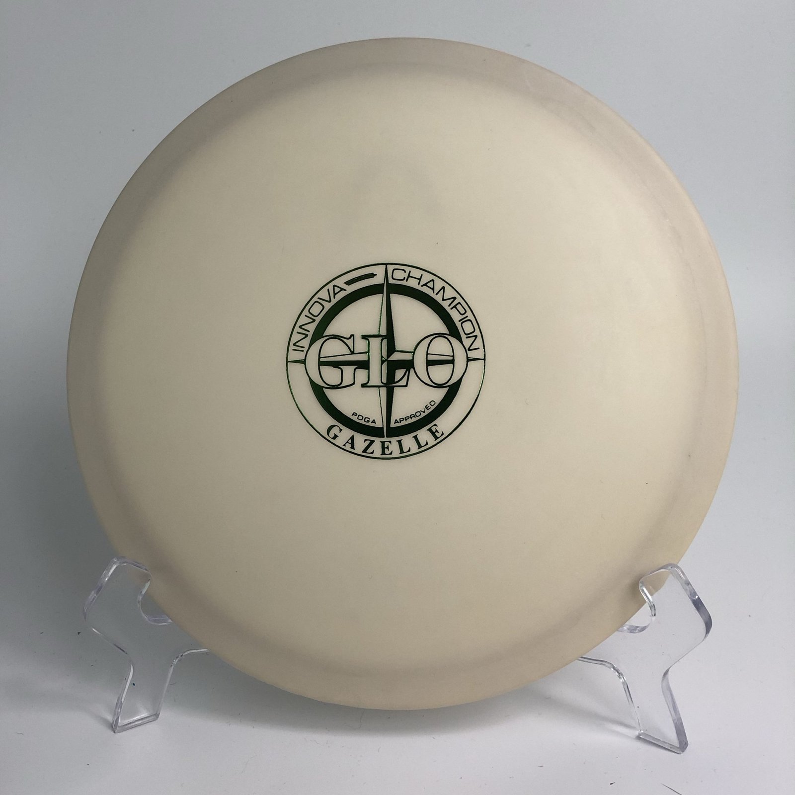 Top view of vibrant glow green Innova Gazelle in Protostar plastic for enhanced visibility during night rounds.