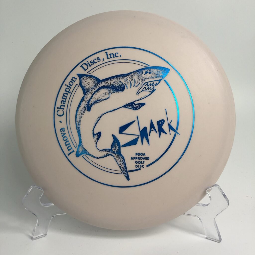 Top view of blue Innova DX Shark in First Run plastic.