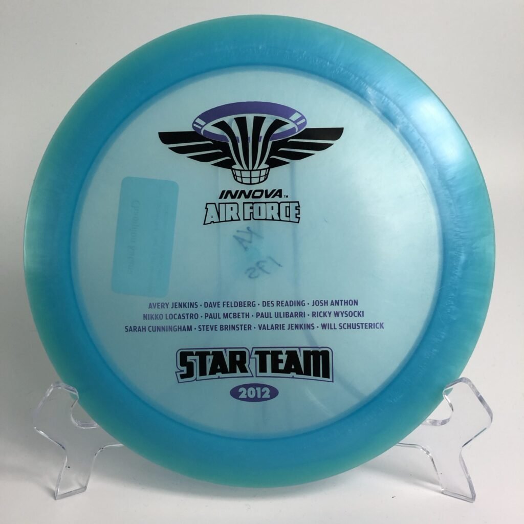 Top view of vibrant blue Innova Champion Katana in 175g plastic - Air Force Star Team Edition.