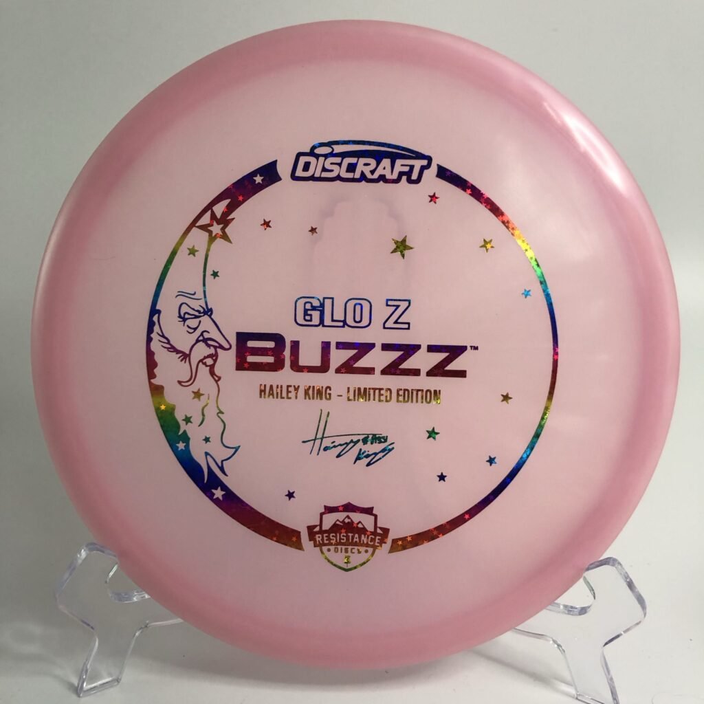 Top view of bright green Discraft Z Glo Buzzz in Limited Edition plastic - 2023 Hailey King release.