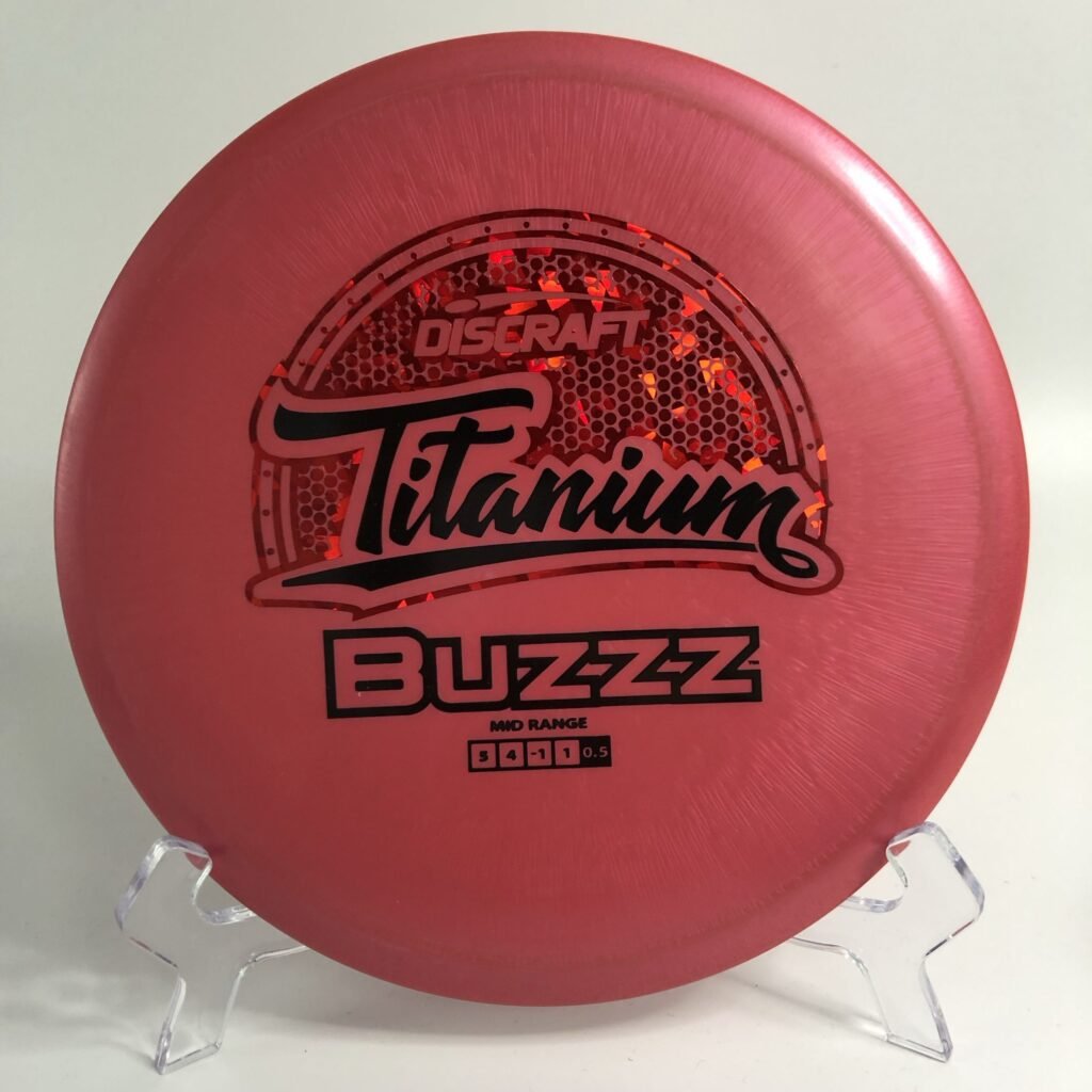 Top view of silver Discraft Buzzz in Titanium plastic.