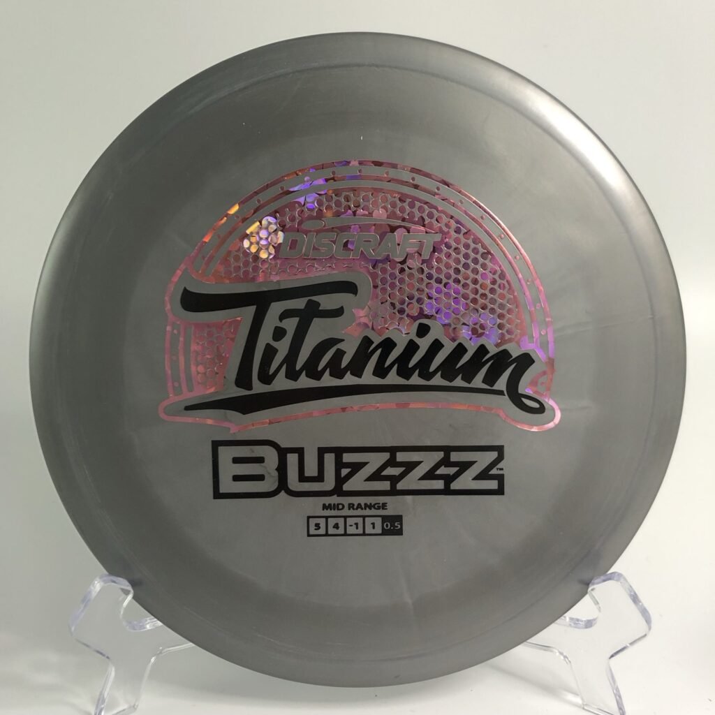 Top view of a Discraft Buzzz in Titanium plastic, perfect for those who prefer a stable flight path.