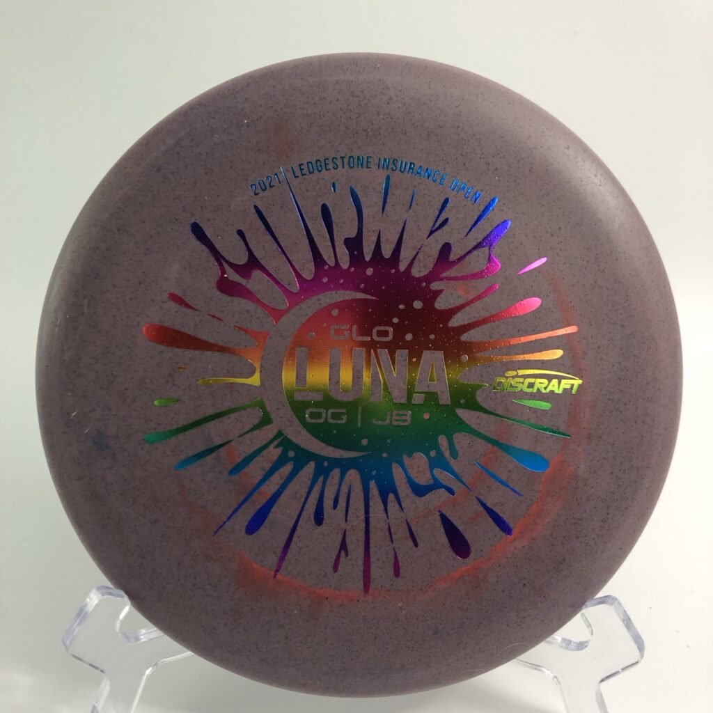 Top view of glowing multi-colored Discraft Jawbreaker Luna in LEDgestone 2021 Edition with a vibrant finish.
